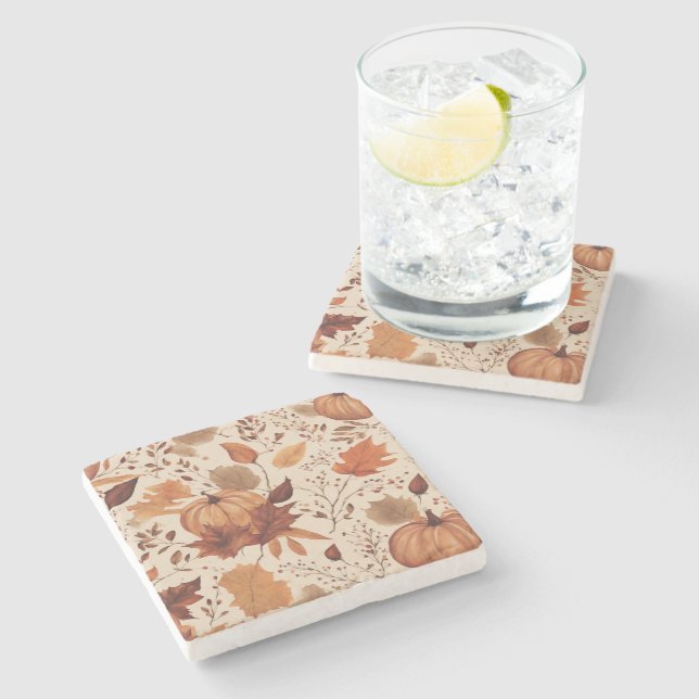 Posavasos De Piedra Arce de terracota rústica deja Boda de otoño (Lateral)