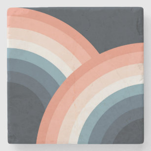 Posavasos De Piedra Arcoiris colorido de estilo retro doble