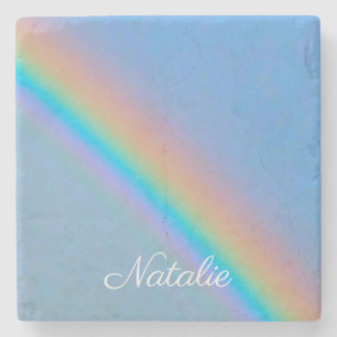 Posavasos De Piedra Arcoiris real natural personalizado