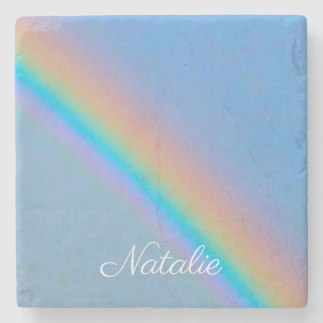 Posavasos De Piedra Arcoiris real natural personalizado (Anverso)