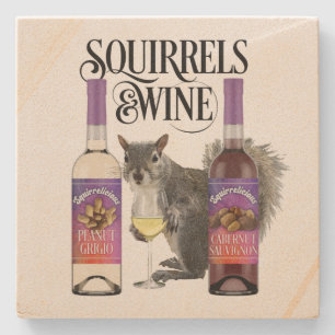 Posavasos De Piedra Ardillas y vino - Amante divertida ardilla y vino