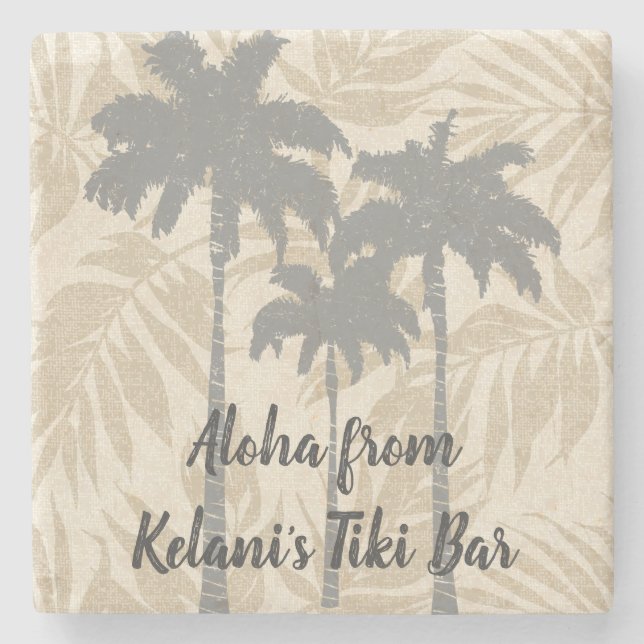 Posavasos De Piedra Areca Palms Coordenadas Tropicales Hawaianas Vinta (Anverso)