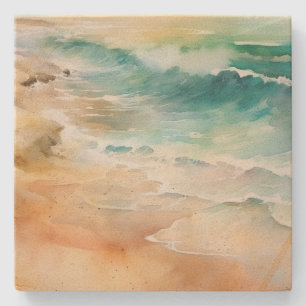 Posavasos De Piedra Arena y mar tropicales