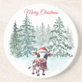 Posavasos de piedra arenisca de vaca de Navidad