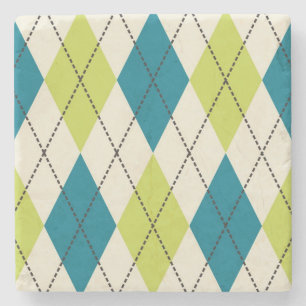 Posavasos De Piedra Argyle Azul Y Verde