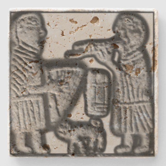 Posavasos De Piedra Arpa y tubo medievales con el gato (Anverso)