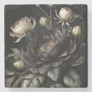 Posavasos De Piedra Arreglo de rosa gótica Flor negra