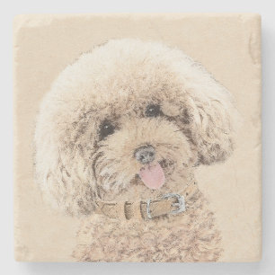 Posavasos De Piedra Arroz de juguete en miniatura de perro crema marró