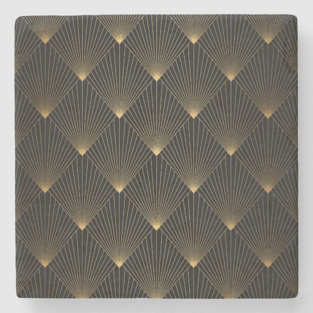 Posavasos De Piedra Art Deco: Elegancia dorada negra. (Anverso)