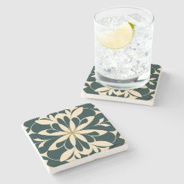 Posavasos De Piedra Art Deco Floral Negro