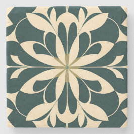 Posavasos De Piedra Art Deco Floral Negro