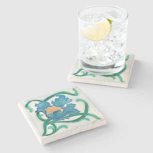 Posavasos De Piedra Art Nouveau Floral Majolica Faux Relief
