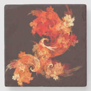 Posavasos De Piedra Arte abstracto de aves de fuego bailando