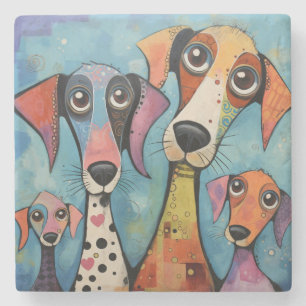 Posavasos De Piedra Arte abstracto de perro colorido estilo caricatura