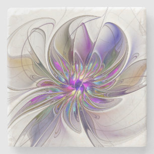 Posavasos De Piedra Arte abstracto fractal de flor energético y colori
