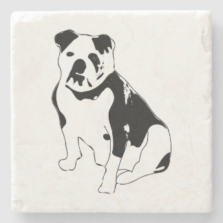Posavasos De Piedra Arte clásico de bulldog sentado en blanco y negro