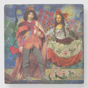 Posavasos De Piedra Arte colorido divertido y romántico de Mona Lisa
