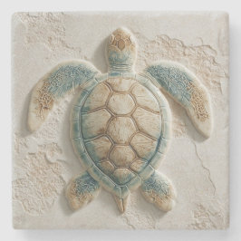 Posavasos De Piedra Arte costero de tortuga marina turquesa