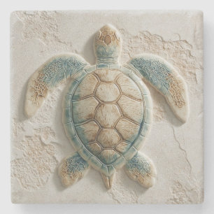Posavasos De Piedra Arte costero de tortuga marina turquesa