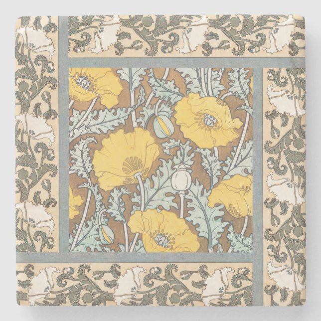 Posavasos De Piedra arte de amapola flor amarillo ilustracion (Anverso)