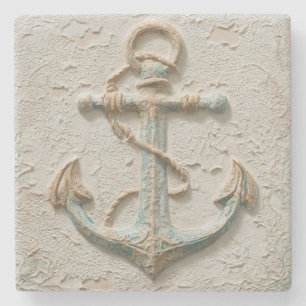 Posavasos De Piedra Arte de Ancla Costera de Arena y Aqua
