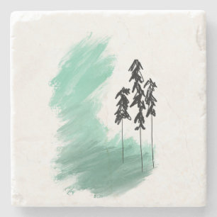 Posavasos De Piedra arte de árbol verde escandinavo simple moderno men