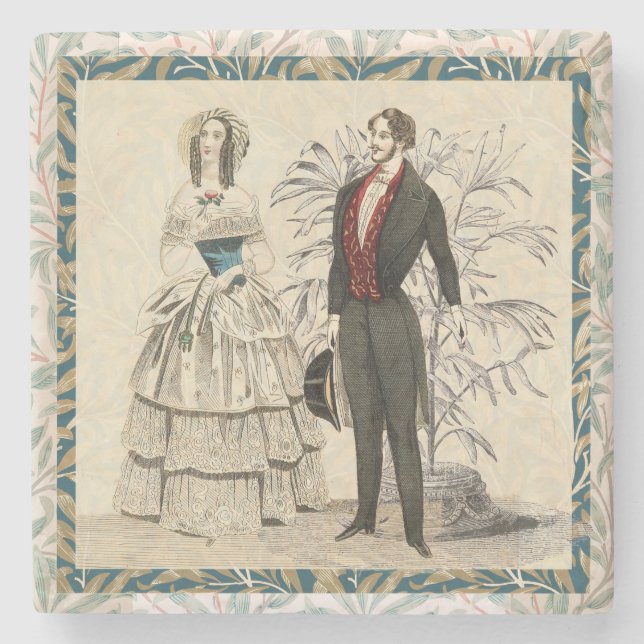 Posavasos De Piedra Arte de boda victoriana vintage de 1844 (Anverso)
