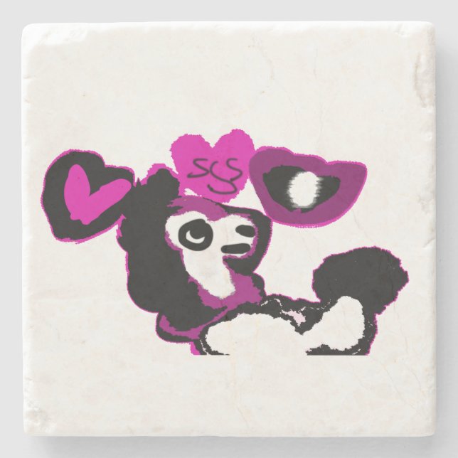 Posavasos De Piedra arte de caniche púrpura (Anverso)