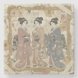 Posavasos De Piedra Arte de Collage Ukiyoe Elegante – Estilo de Bellez