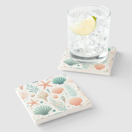 Posavasos De Piedra Arte de Conchas Costeras