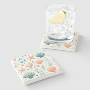 Posavasos De Piedra Arte de Conchas Costeras