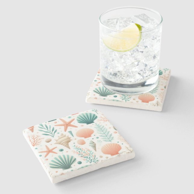 Posavasos De Piedra Arte de Conchas Costeras (Lateral)