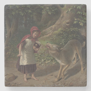 Posavasos De Piedra Arte de cuento de hadas vintage de Caperucita Roja