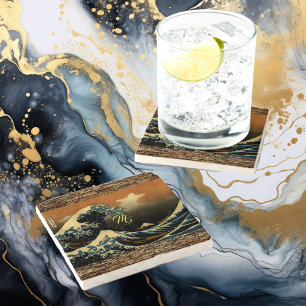 Posavasos De Piedra Arte de época El Gran Océano Artista Japonés