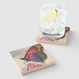 Posavasos De Piedra Arte de fantasía original de la mariposa monarca a