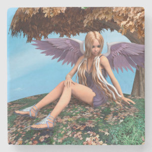 Posavasos De Piedra Arte de fantasía otoñal ángel de bosque