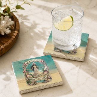 Posavasos De Piedra Arte de fantasía tropical espiritual de la isla Ni