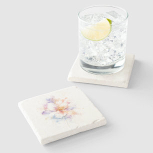 Posavasos De Piedra Arte de Flor de Acuarela Pastel con Acentos de Oro