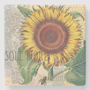 Posavasos De Piedra Arte de Flor de Damasco Vintage Girasol