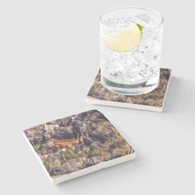 Posavasos De Piedra Arte de Guana Naranja (Lateral)