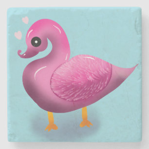 Posavasos De Piedra Arte de guardería de patito rosa Kawaii lindo y co