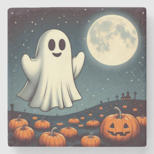 Posavasos De Piedra Arte de halloween con fantasmas y calabazas
