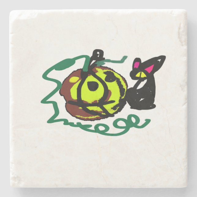 Posavasos De Piedra Arte de Halloween para Gato Negro (Anverso)