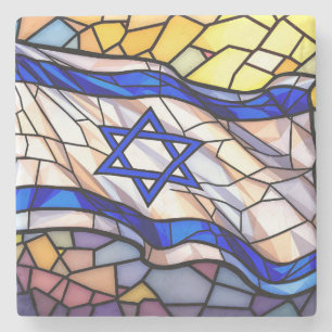 Posavasos De Piedra Arte de Judaica en mosaico de bandera de Israel en