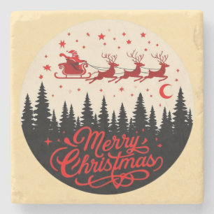 Posavasos De Piedra Arte de la escena navideña de Santa Claus Sleigh M