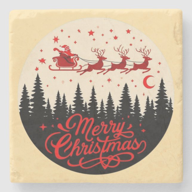 Posavasos De Piedra Arte de la escena navideña de Santa Claus Sleigh M (Anverso)