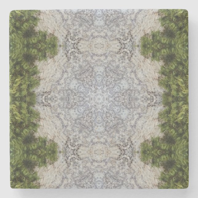 Posavasos De Piedra Arte de la naturaleza de musgo verde y tierra (Anverso)