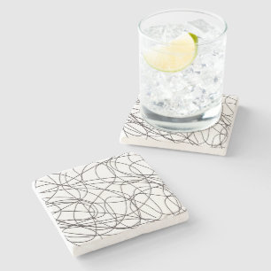 Posavasos De Piedra Arte de línea blanca y negra