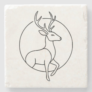 Posavasos De Piedra Arte de línea de ciervo minimalista: arte de anima