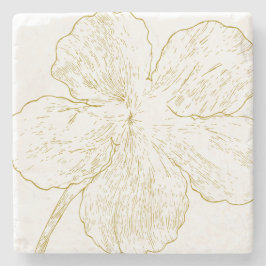 Posavasos De Piedra Arte de Línea de Flor de Oro Minimalista Personali